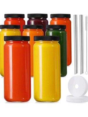 Valor Yenigeldi 1 Adet 480ML (Pipet ve 2 Kapaklı) Cam Bardak, Hava Geçirmez Kapak, Meyve Suyu, Boba, Smoo