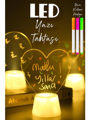 Valor 3lü LED Mum Yaz-Sil Işıklı 3 Kalemli Neon Yazı Tahtası Yazılıp Silinebilir Not Tahtası Akrilik