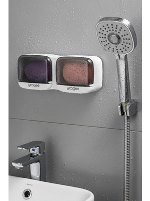 Valor Buffer Duvara Monte Ikili Kapaklı Plastik Sabunluk Organizer, Banyo ve Mutfak Için Yapışkanlı Sabun