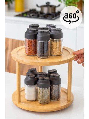 Valor Bambu 2 Katlı Döner Sunumluk - Baharatlık Standı - MIEN426