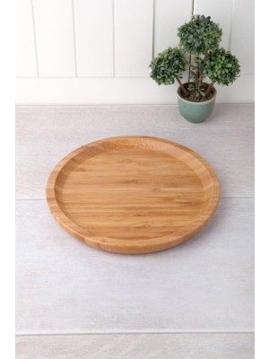 Valor Deconox Bambu Lüx Yuvarlak Servis 20 * 20CM, Bambu Sunumluk & Çerezlik Yuvarlak Sunum Tabağı, Bambu