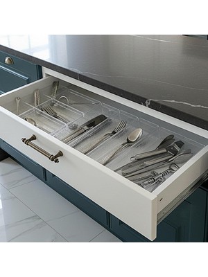 Valor Modüler Organizer Set Mutfak Çekmece Içi Düzenleyici Çatal Kaşık Bıçak Organizeri Kristal (10'lu Se