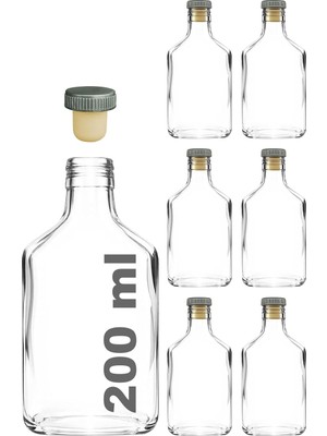 Valor Afracam 200 ml Yassı Şeffaf Cold Brew Şişesi Kapaklı 200 cc Soğuk Kahve Cam Şişe 6 Adet (6, Senteti