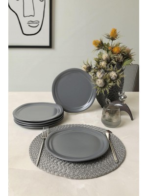Valor Keramika Mat Gri Bloom Pasta Tabağı 24 cm 6 Adet 959
