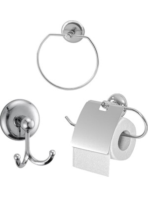 Valor BADEM10 Krom Metal Sağlam Aparat Vidalı Lavabo Banyo Wc Bez Havlu Çatal Askı Tuvalet Kağıtlık 3'lü