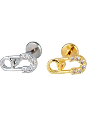 Valor Mith Sb Taki Tragus Piercing, Taşlı Çengelli Iğne, 316L Cerrahi Çelik, 1.2mm Kalınlık, 8mm Boy, Alt