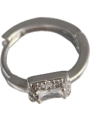 Valor 316L Çelik Gümüş Renk Kare Zirkon Taşlı Tragus Piercing - TJ-PR1309