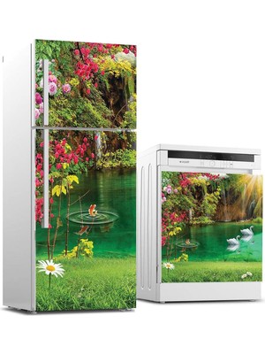 Valor Buzdolabı ve Bulaşık Makinası Beyaz Eşya Sticker Kaplama Göl Çiçek