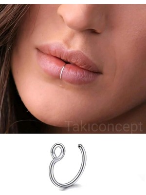 Valor Çelik Deliksiz Dudak Piercing Fake Piercing, Gri