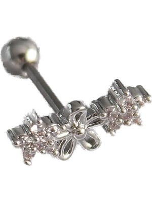 Valor 316L Çelik Gümüş Renk Zirkon Taşlı Çiçek Tragus Piercing - TJ-PR1247