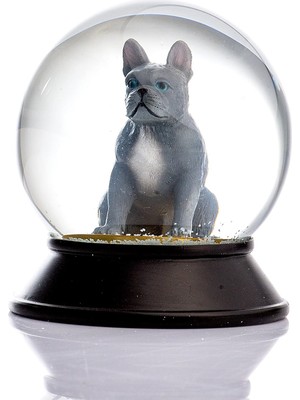 Valor Snoowg Cam ve Reçine Altın Patiler Köpek French Bulldog (Gri) Kar Küresi Hediye