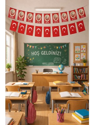 Valor 23 Nisan Süsleri 23 Nisan Hediyeleri Ipli Ay Yıldızlı Bayrak 50 Li, 50'li Mini Ipli Ata Baskılı Ba