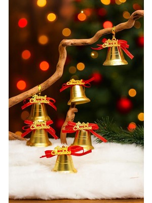 Valor 9 Adet Lüx Kırmızı Kurdelalı Yılbaşı Merry Christmas Çan Süs 5cm Yılbaşı Ağacı Süsleri Noel Süsleri