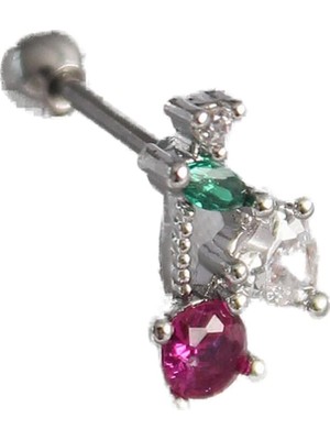 Valor 316L Çelik Gümüş Renk Zirkon Taşlı Tragus Piercing - TJ-PR1227