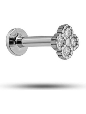 Valor Nereze 925 Ayar Gümüş Rodyumlu Minimal Zirkon Taşlı Yonca Tragus Piercing Küpe