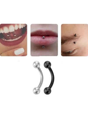 Valor 2'li Set Çelik Kaş Rook Dil Altı Dudak Piercing, 2 Renk