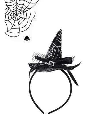Valor Halloween Şapkali Cadi Taç Si̇yah Beyaz Örümcek Desen