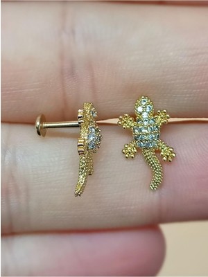 Valor Gold Rengi Kertenkele Tragus Helix Piercing, Unisex