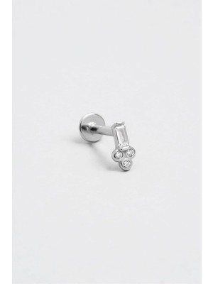 Valor So Chic Baget Kesim 18 Ayar Beyaz Altın Kaplama Gümüş Tragus-Helix Piercing