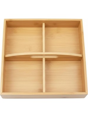 Valor Bambu Çok Gözlü Sunum ve Düzenleme Kutusu | 22X22 cm | Çok Bölmeli Servis ve Organizer | Çay – Kahv