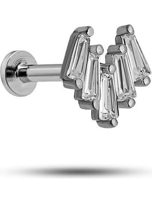 Valor Nereze 925 Ayar Gümüş Rodyumlu Minimal Beş Baget Taşlı Tragus Piercing Küpe