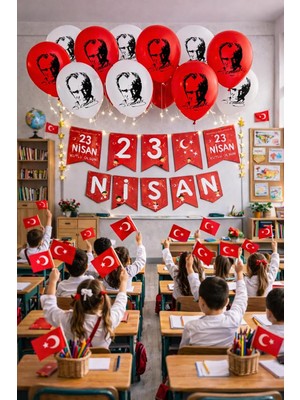 Valor 23 Nisan Dekoratif Süsü Flama Okul Süsü, Atatürklü Benner, Türk Bayrağı Pano Süsleri 2026