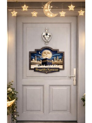 Valor 28-23 cm Hoş Geldin Ramazan Dekorlu Ahşap Kapı Süsü, Ramazan Süsleri, Ramazan Tavan Süsü