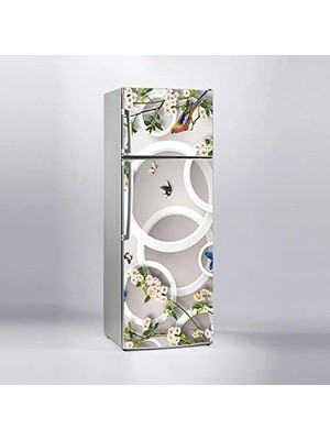 Valor Buzdolabı Sticker Kaplama Dolap Kaplama Etiketi Yuvarlak Kuş Çiçek