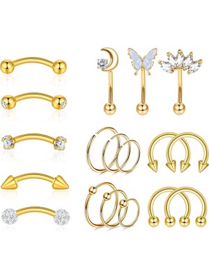 Valor Yachy 18PCS 16G Eyebrow Piercing Jewelry For Women Men, Eyebrow Rings Rook Earrings Rook Piercing J