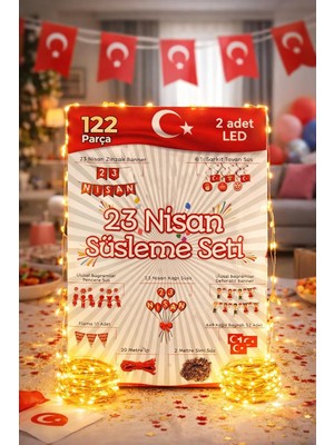 Valor 122 Parça 23 Nisan Dekoratif Süsü Flama Okul Süsü, Atatürklü Balon, Türk Bayrağı Pano Süsleri Yeni