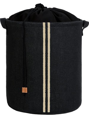 Valor Ocean Home Textile Ağzı Büzgülü Çizgili Siyah Renk Jüt Çamaşır Sepeti 36 x 40 cm