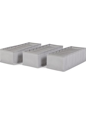 Valor Ocean Home Textile 3'lü 8 Bölmeli Gri Balıksırtı Çekmece Düzenleyici Set