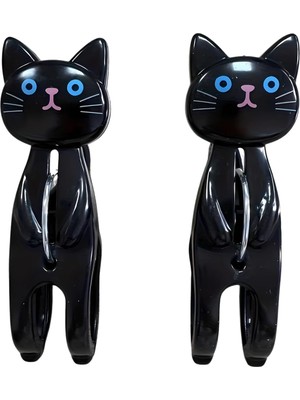 Valor Siyah Kedi Şekilli Plaj Havlusu Mandalı, Plastik, Güçlü Tutuşlu, 2'li Set