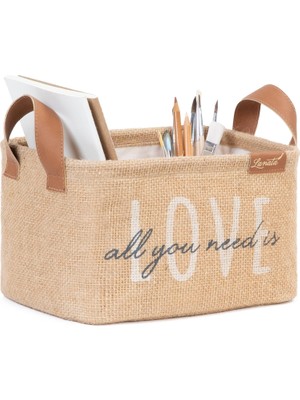 Valor Ocean Home Textile Love Baskılı Dikdörtgen Jüt Sepet //24X17X14