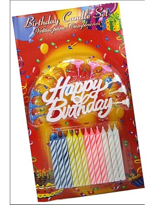 ÖNÇ - PRİME Rengarenk Mumlu Beyaz Happy Birthday Yazılı Doğum Günü Mumu 12 Adet