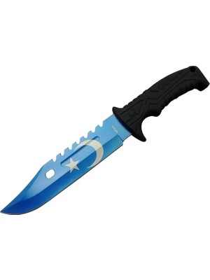 ÖNÇ - PRİME Ayyıldız MF013BL Mavi Av Bıçağı 31CM - Testere Detaylı Bıçak, Kılıflı, Plastik Sap