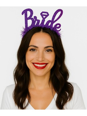 ÖNÇ - PRİME Mor Renk Bekarlığa Veda Italik Yazı Alyanslı Bride Taç
