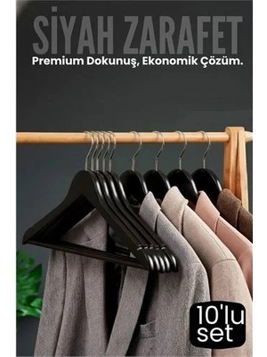 Akıllı Bayi 10'lu Lüks Siyah Elbise Ceket Askısı - Ergonomik & Kaymaz Plastik Askı Seti - Ahşap Görünümlü 722535