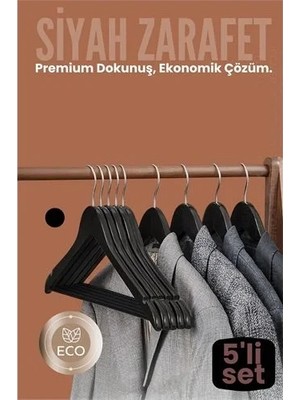 Akıllı Bayi 5'li Lüks Siyah Elbise Ceket Askısı - Ergonomik & Kaymaz Plastik Askı Seti - Ahşap Görünümlü 722532