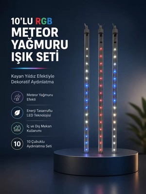 ÖNÇ - PRİME Dekoratif Rgb LED Işık Çubuğu Seti 10 Adet Çubuk Kayan Yıldız Efektli
