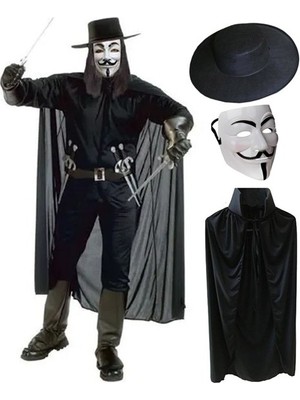 ALK V For Vendetta Maskesi Şapka Pelerin Seti