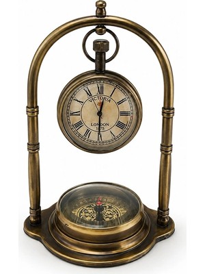 ALK Pirinç Masaüstü Saat ve Pusula Seti NI4530