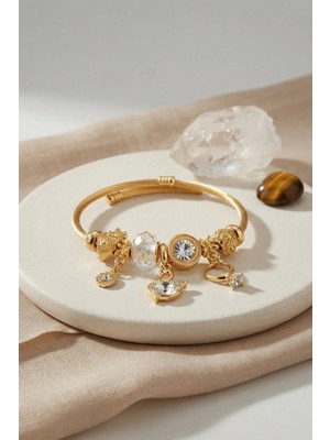 Armüz Swan Model Gold Renk Beyaz Charmlı Bileklik
