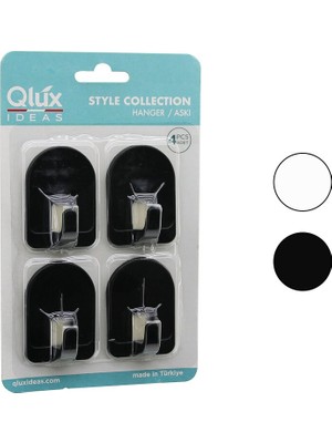ALK Qlux L-00950 4pcs Dome Askı No-2 Kubbeli - Siyah - Beyaz - Plastik Askı Yapışkanlı Montaj