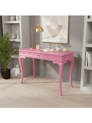 Roys Ahşap 110 cm Masif Rustik Pembe Çalışma Masası