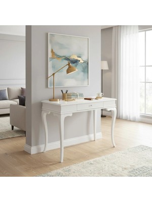 Roys Ahşap 120 cm Masif Rustik Beyaz Çalışma Masası