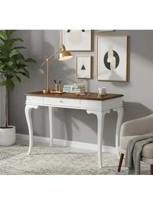 Roys Ahşap 120 cm Masif Rustik Beyaz Ceviz Çalışma Masası