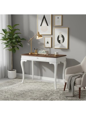 Roys Ahşap 110 cm Masif Rustik Beyaz Ceviz Çalışma Masası