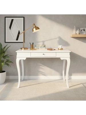 Roys Ahşap 100 cm Masif Rustik Beyaz Çalışma Masası