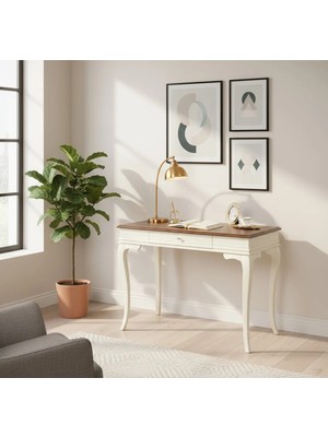 Roys Ahşap 120 cm Masif Rustik Krem Ceviz Çalışma Masası